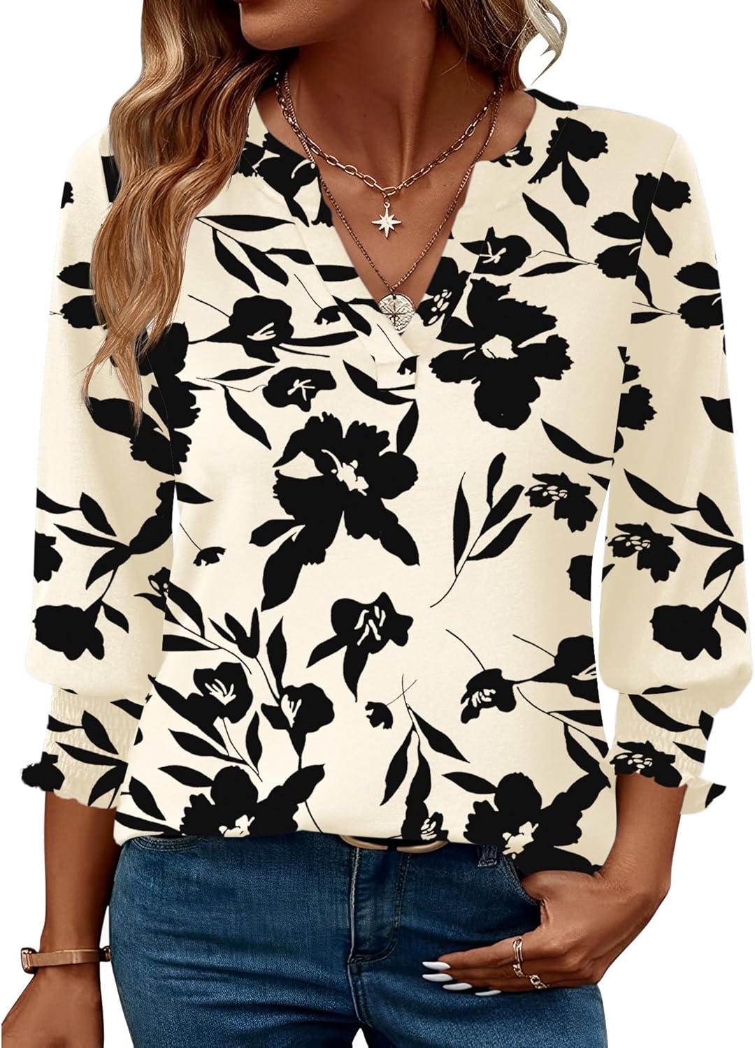 LOMON Women's 2025 Fashion Tops 3/4 Length Sleeve Business Casual Blouses Summer Tees Shirts