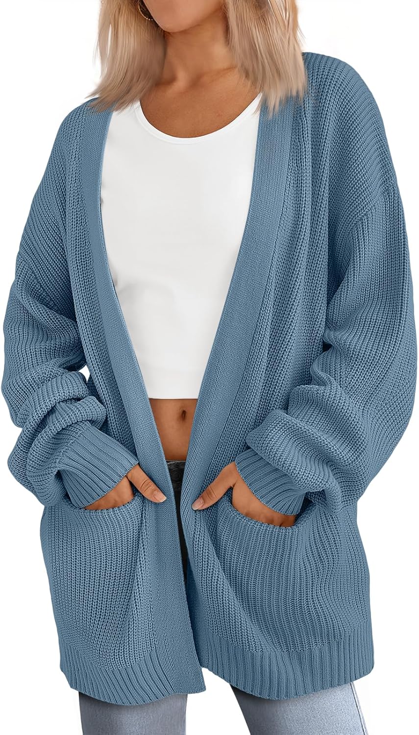 LILLUSORY Womens Oversized Cardigans Soft Knit Cardigan Sweater with Pockets