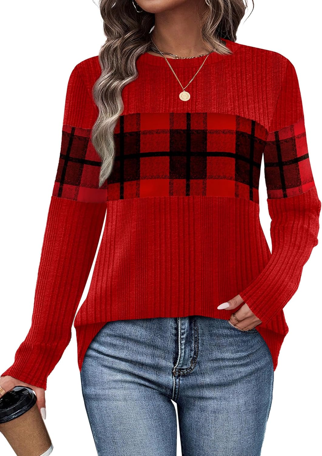 WIHOLL Womens Sweaters Trendy Color Block Tops Long Sleeve Shirts Fall Outfits Early Fall Fashion 2025 Winter Clothing