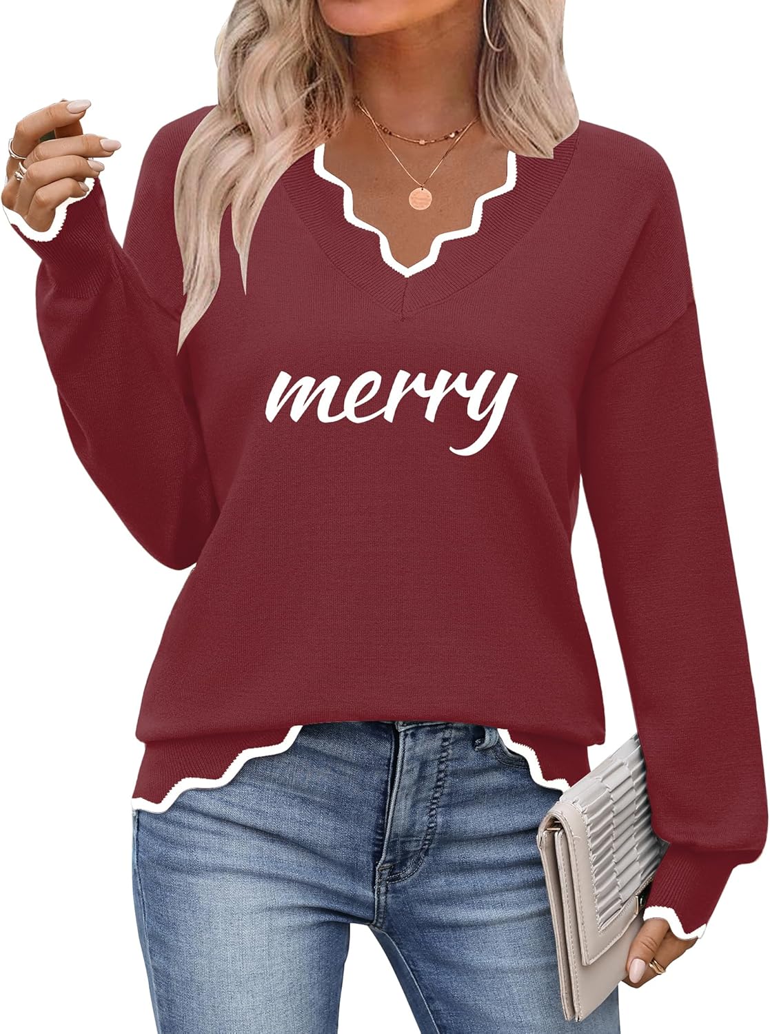 Zeagoo Women's 2025 Fall V Neck Sweater Casual Long Sleeve Lightweight Ribbed Knit Pullover Sweaters Dressy Casual Tops