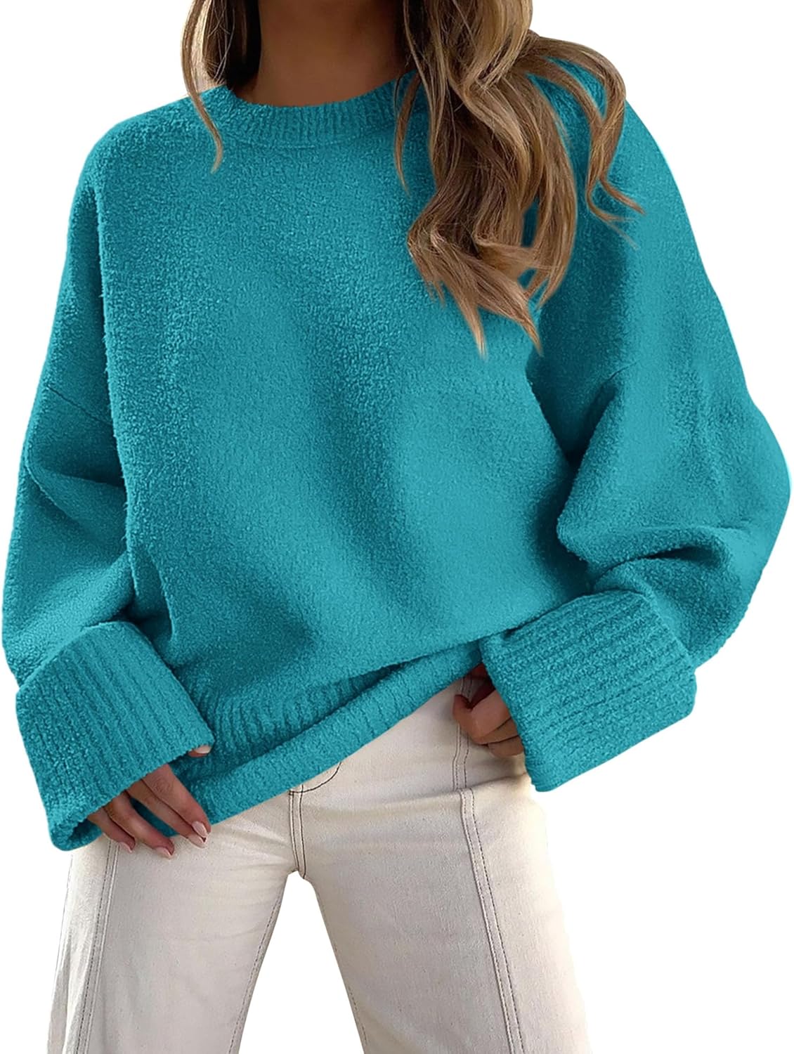 PRETTYGARDEN Women's Fall Oversized Sweaters Casual Crewneck Pullover Long Sleeve Fuzzy Chunky Knit Tops Blouse