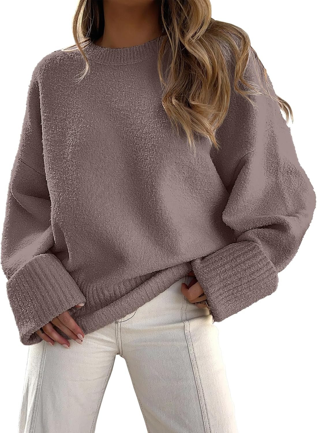 ANRABESS Women's Oversized Sweaters 2025 Long Sleeve Fuzzy Knit Casual Chunky Pullover Sweater Fall Outfits Clothes