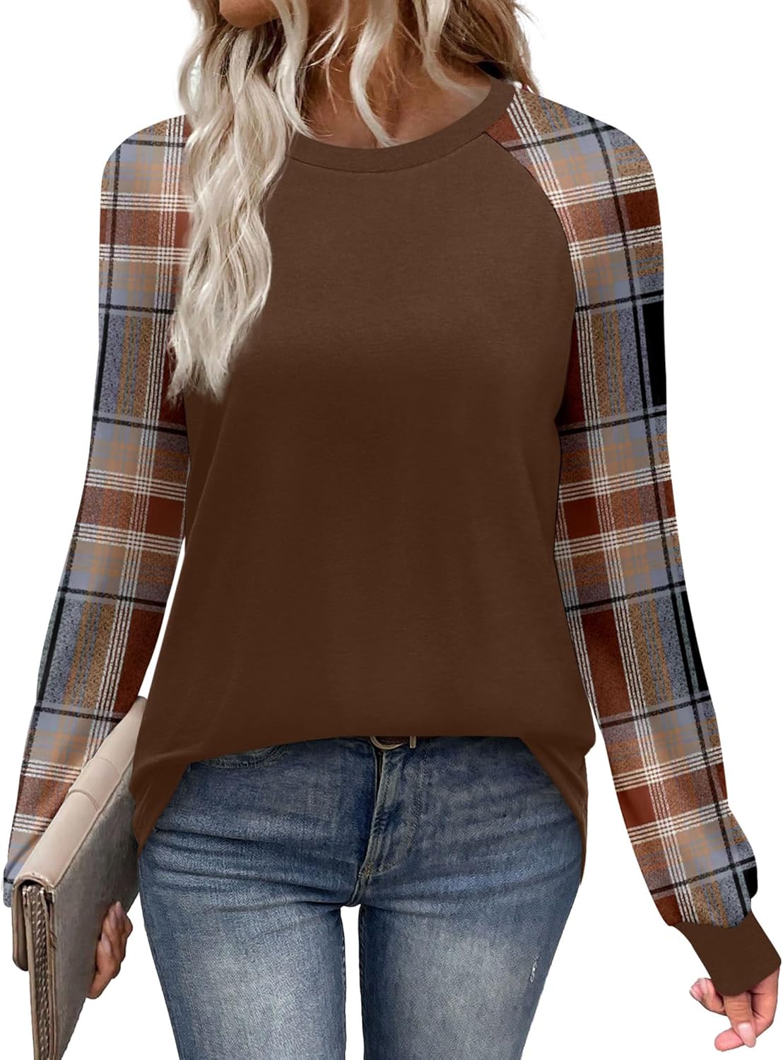 WIHOLL Long Sleeve Shirts for Women Color Block Raglan Tops Casual Crewneck Basic Tees Fall Clothes 2025 Fashion