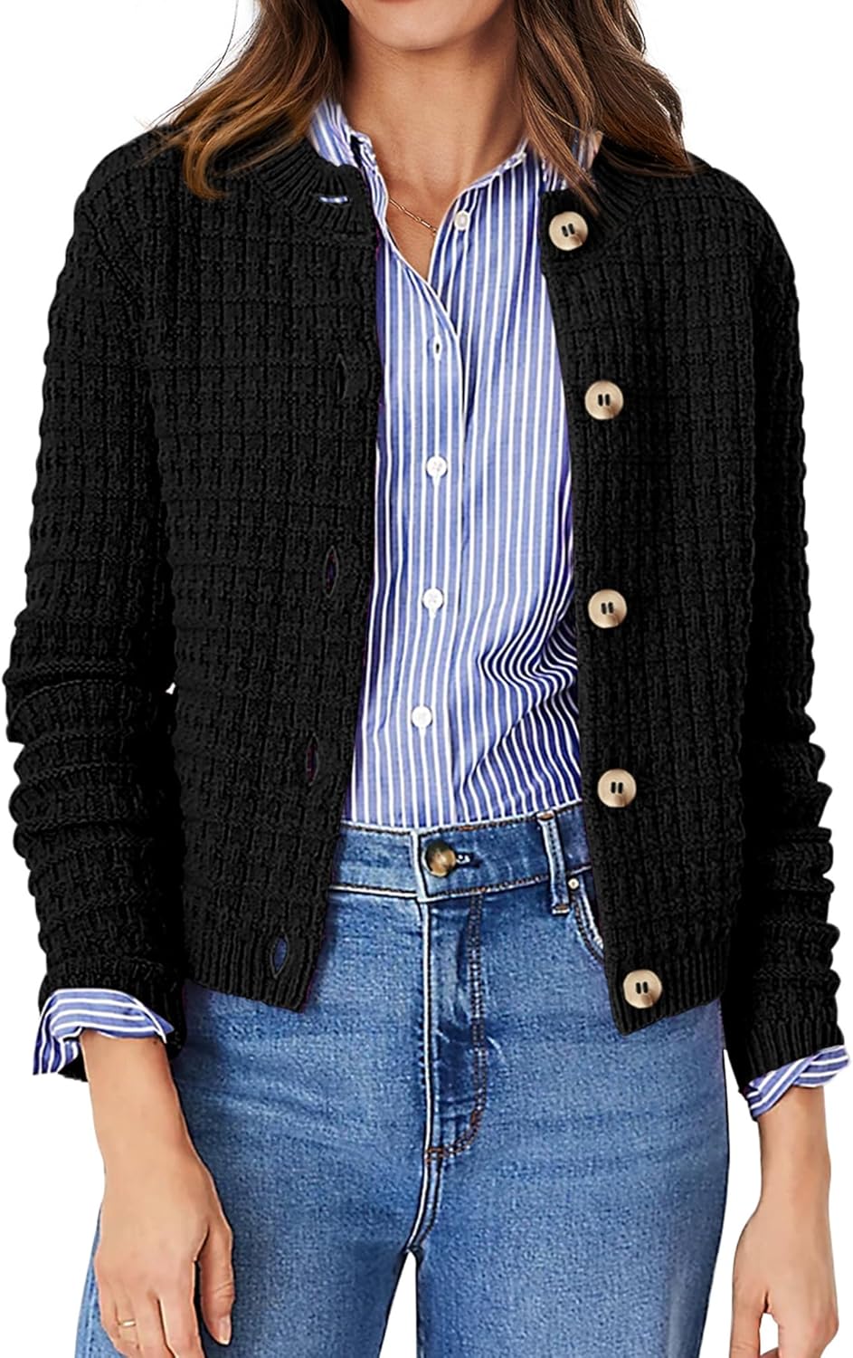 PRETTYGARDEN Women's Knit Cardigan Sweaters Casual Long Sleeve Open Front Button Down Trendy Jackets Outerwear