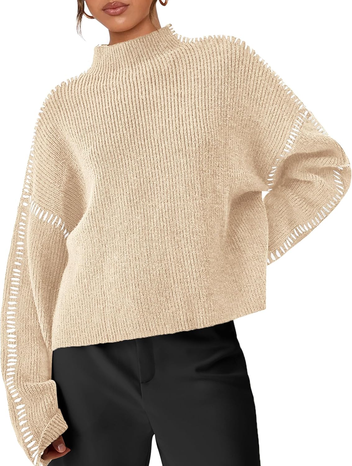 PRETTYGARDEN Women's Chunky Knit Sweaters 2025 Fall Long Sleeve Mock Neck Oversized Pullover Tops Winter Fashion Clothes