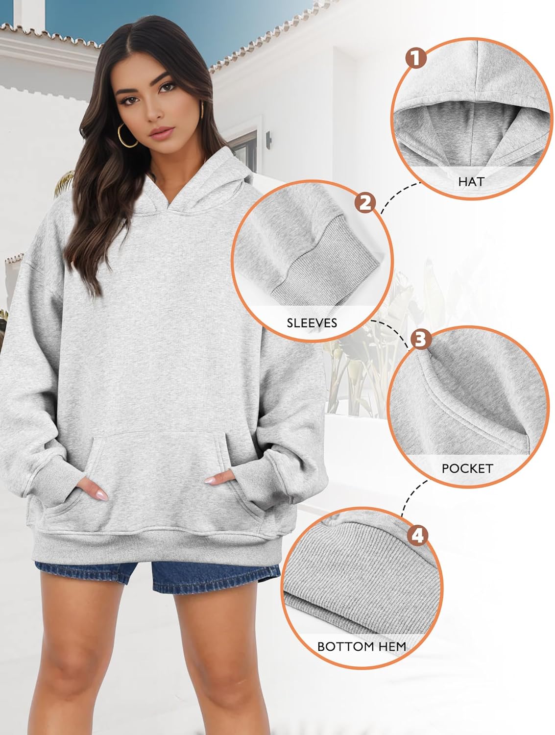 Oversized Hoodies for Women, Long Sleeve Fleece Womens Sweatshirt with Pocket Pullover Outfits Winter Clothes, Medium, Grey