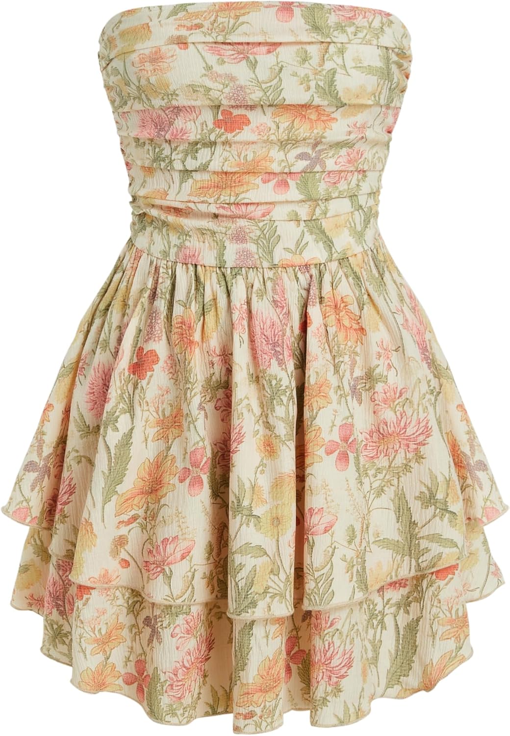 CIDER Women's Summer Cocktail Dress - Tube Ruched Ruffle Mini Dress