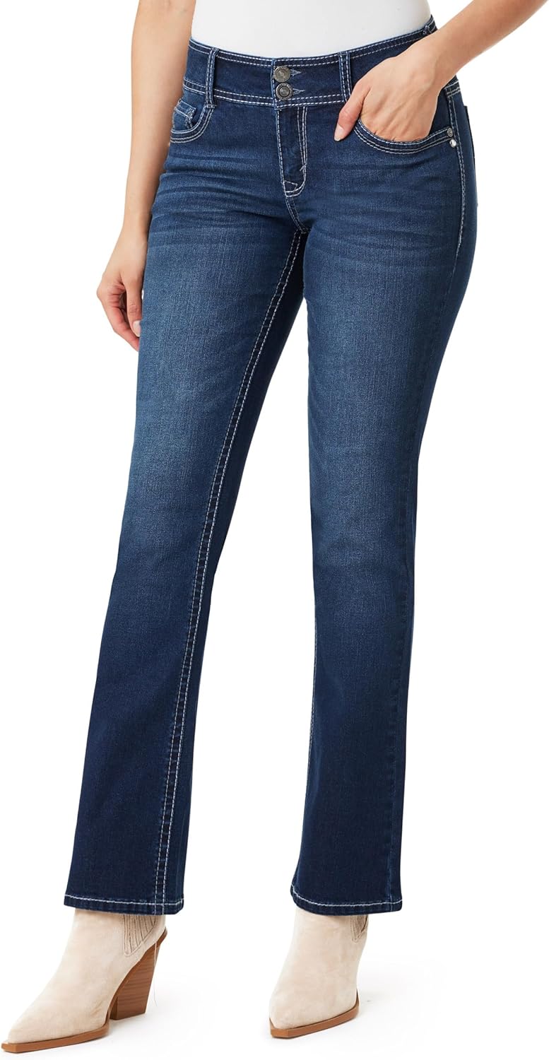 WallFlower Luscious Curvy Bootcut Jeans for Women, Mid-Rise Insta Stretch Denim, Size-Inclusive Juniors Jeans, Sizes 0 to 24