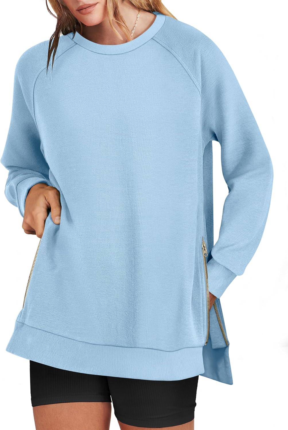 ANRABESS Women's Oversized Sweatshirts Crewneck Long Sleeve Tunic Pullover Shirts Side Zipper Hoodies 2025 Fall Clothes