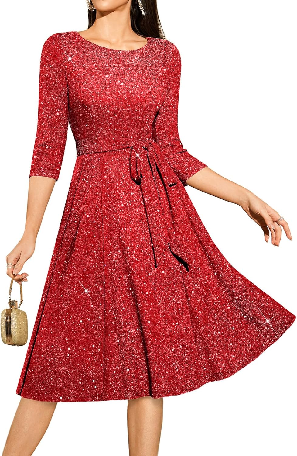 DRESSTELLS Cocktail Dresses for Women, Vintage Wedding Guest 3/4 Sleeves Formal Church Holiday Dress