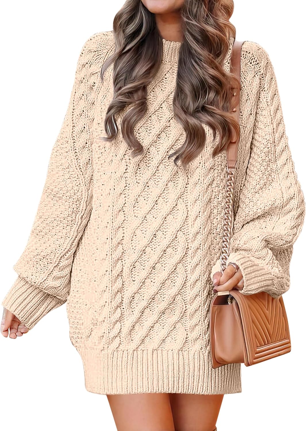 ANRABESS Womens Sweater Dress Oversized Cable Knit Chunky Long Sleeve Short Dresses 2025 Fall Outfits Vacation Winter Clothes