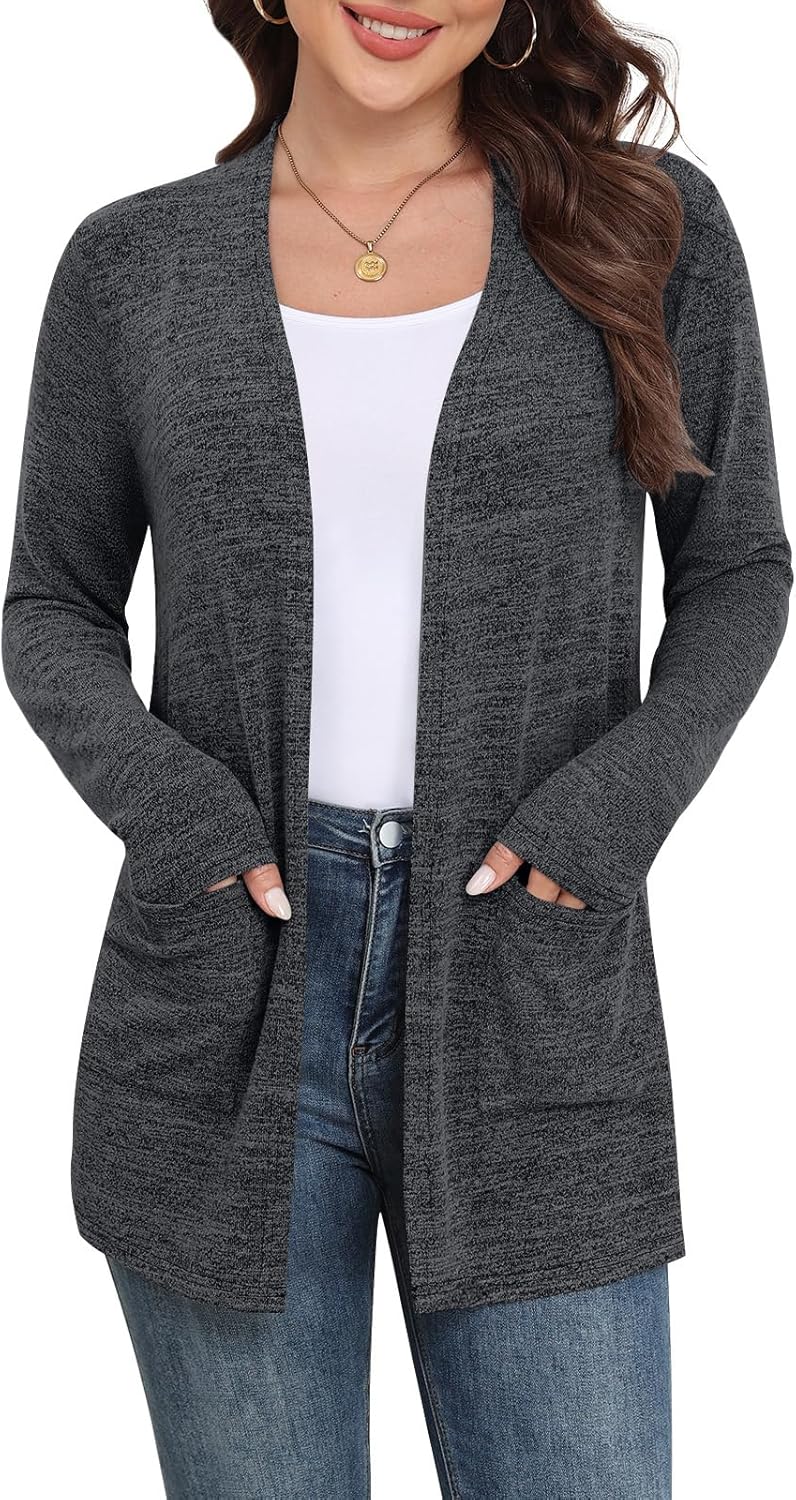 Yincro Womens Lightweight Cardigan Long Sleeve Open Front Casual Sweater Cardigans with Pockets