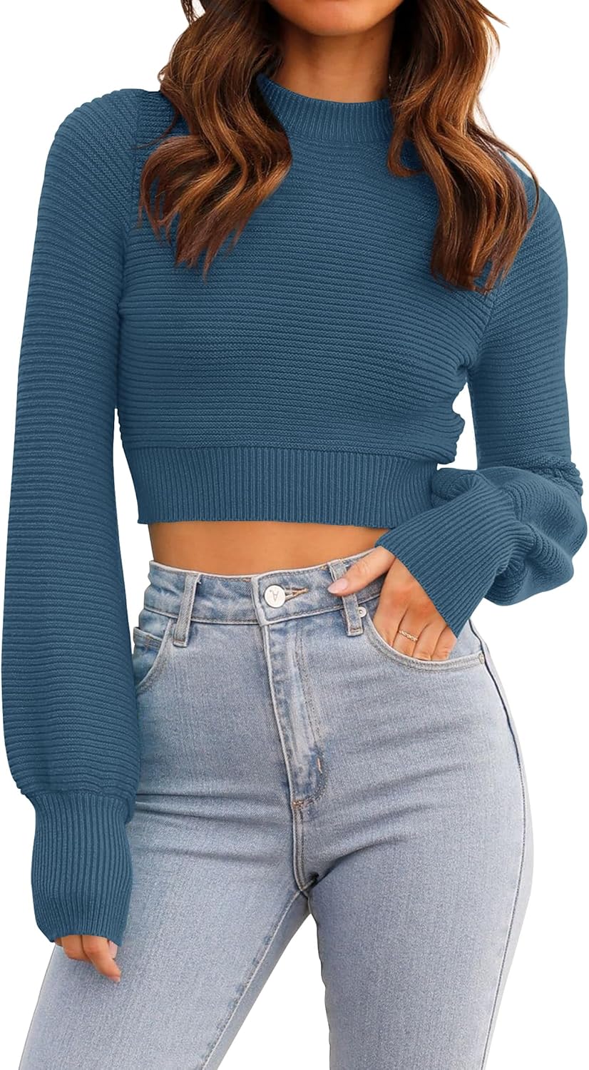 ZESICA Women's Fall Mock Neck Cropped Sweater Long Sleeve Soft Ribbed Knit Pullover Jumper Tops