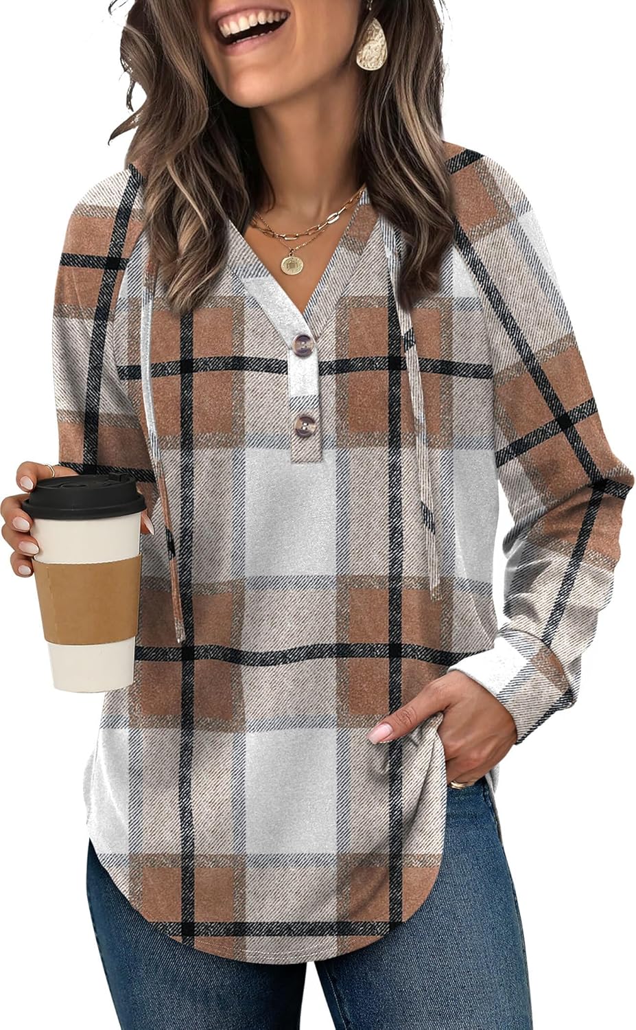 OFEEFAN Womens Hoodies Pullover Sweaters Tunic Tops for Women Loose Fit Dressy Oversized Sweatshirt with Buttons