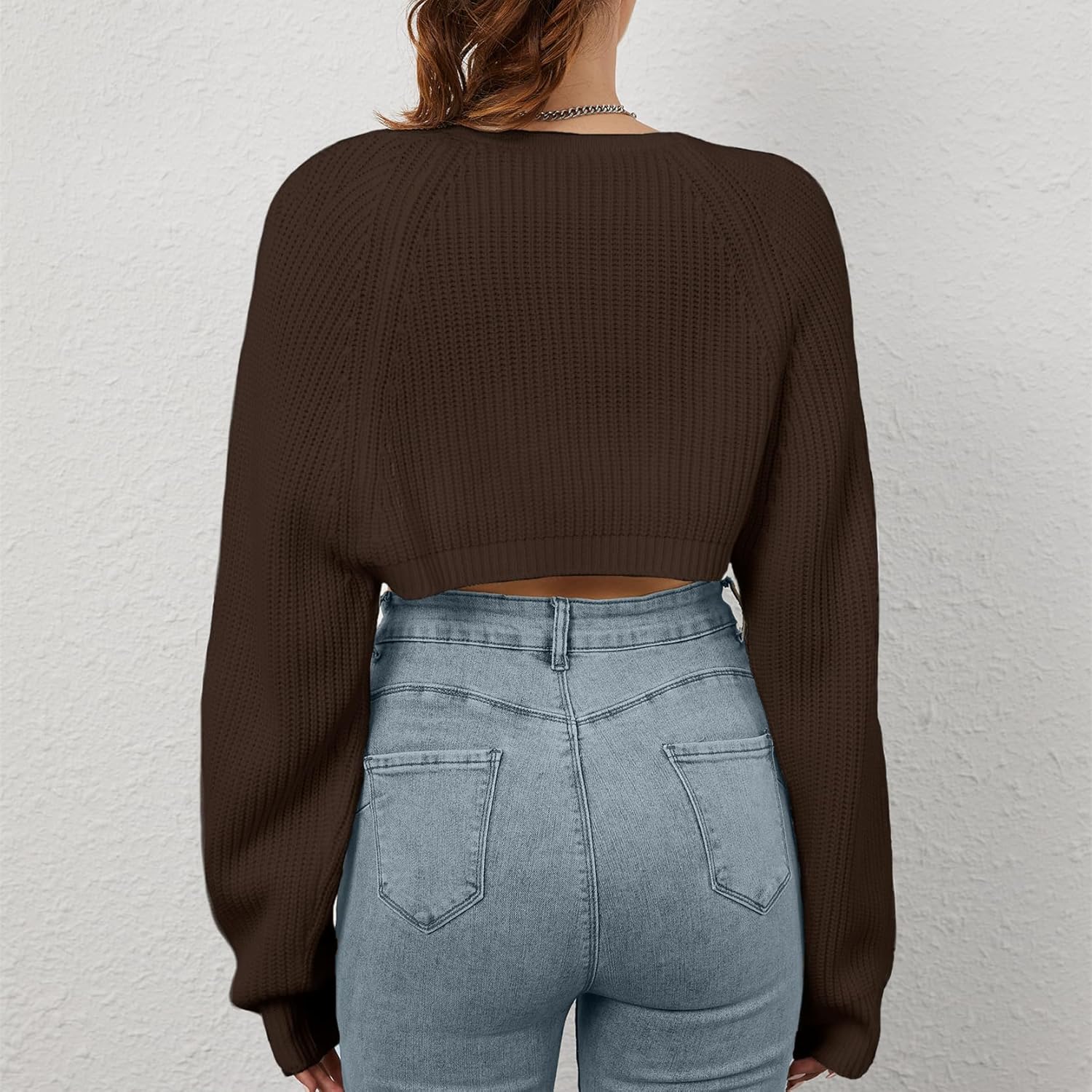 Women Open Front Ribbed Knit Crop Bolero Drop Shoulder Long Sleeve Solid Loose Fit Knitted Crop Cardigan Shrug