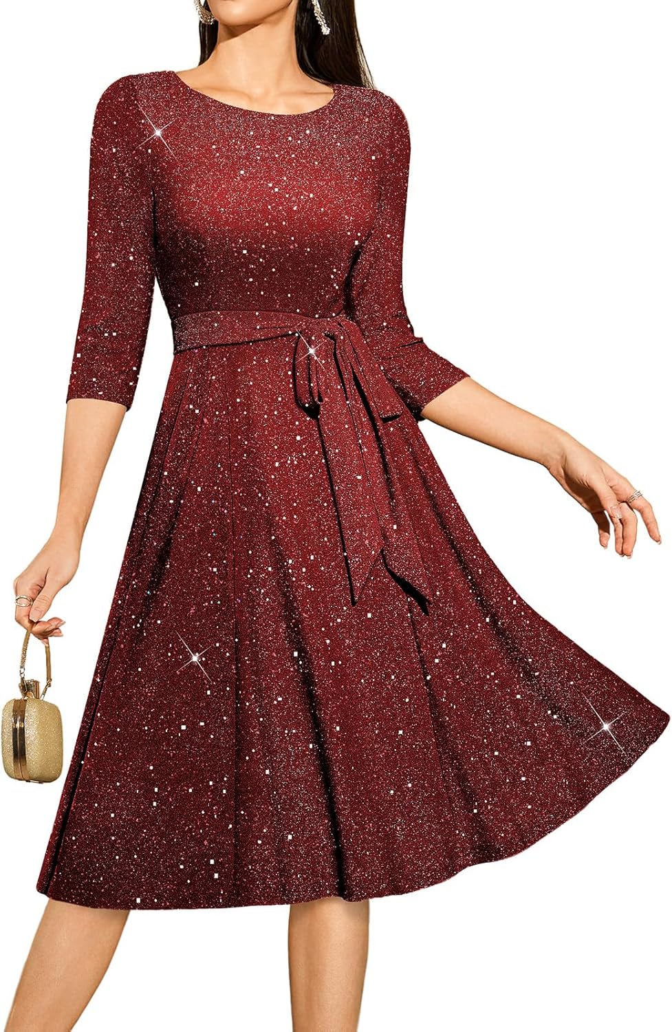DRESSTELLS Cocktail Dresses for Women, Vintage Wedding Guest 3/4 Sleeves Formal Church Holiday Dress