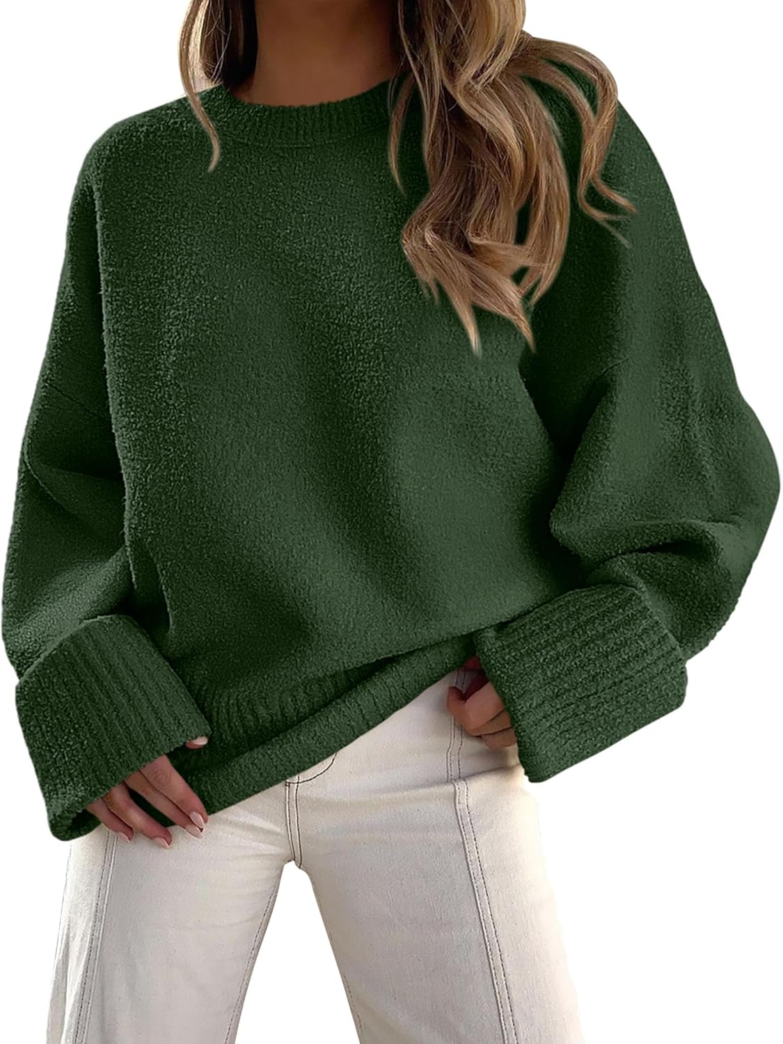 PRETTYGARDEN Women's Fall Oversized Sweaters Casual Crewneck Pullover Long Sleeve Fuzzy Chunky Knit Tops Blouse