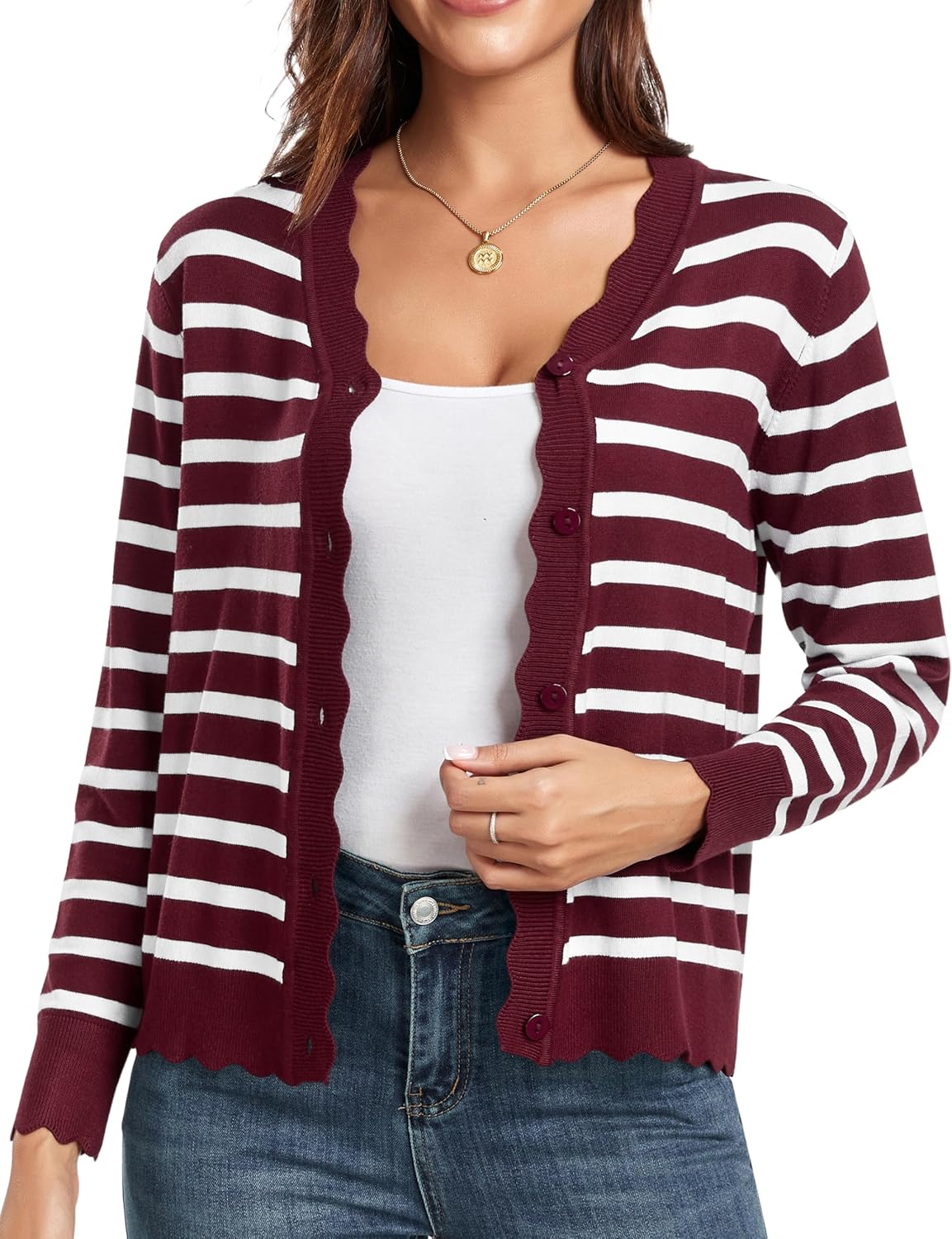 GRECERELLE Women's Long Sleeve V-Neck Button Down Cardigan Knit Shrugs Sweater