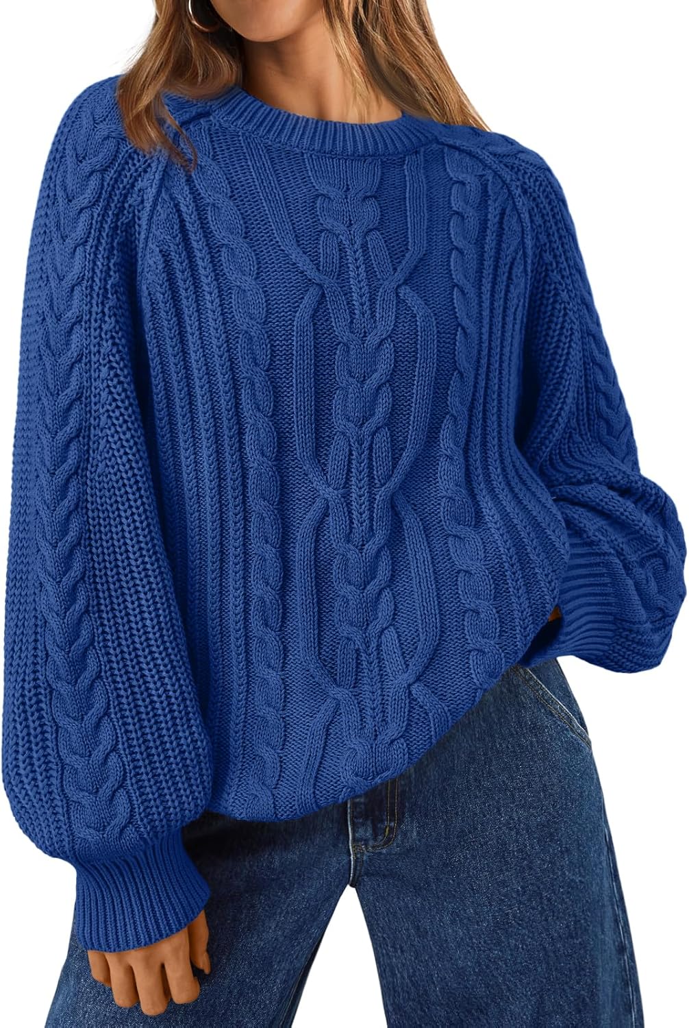 Trendy Queen Women's Oversized Cable Knit Crewneck Fall Pullover Sweaters