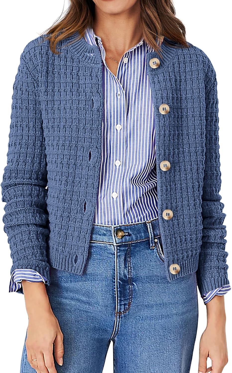 PRETTYGARDEN Women's Knit Cardigan Sweaters Casual Long Sleeve Open Front Button Down Trendy Jackets Outerwear