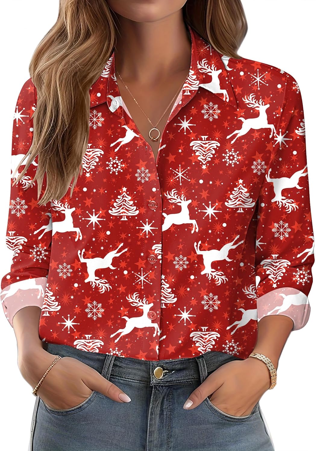 Zeagoo Button Down Shirts for Women Dressy Floral Printed Long Sleeve Blouse Business Casual Work Tops
