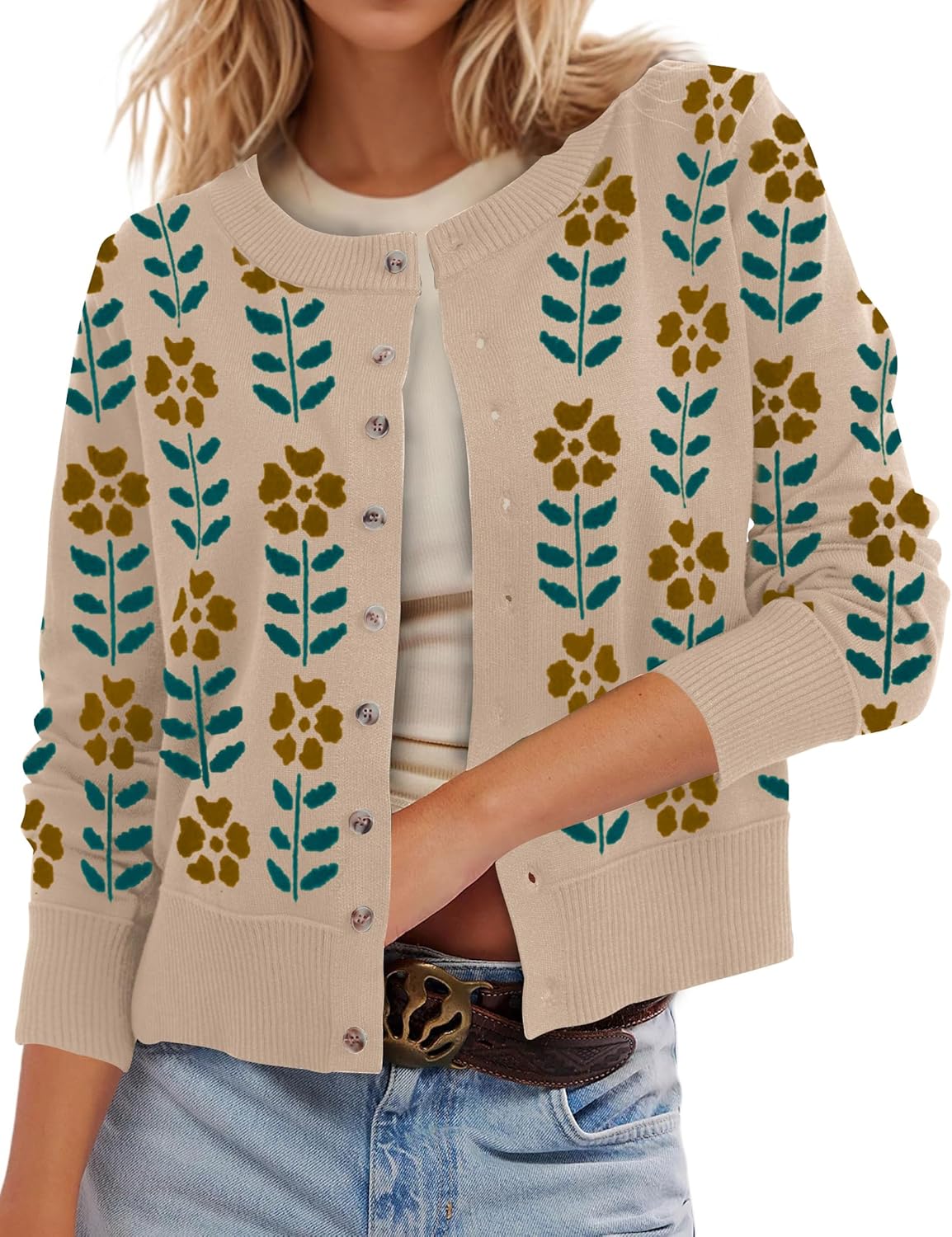 Leopard Cardigan Open Front Button Up Sweaters for Women Long Sleeve Shrug Cheetah Print Top Cropped Cardigan Jackets