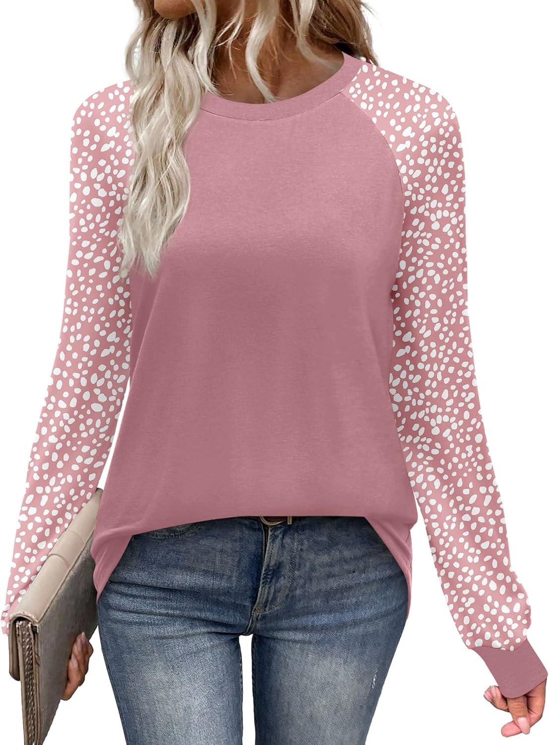 WIHOLL Long Sleeve Shirts for Women Color Block Raglan Tops Casual Crewneck Basic Tees Fall Clothes 2025 Fashion