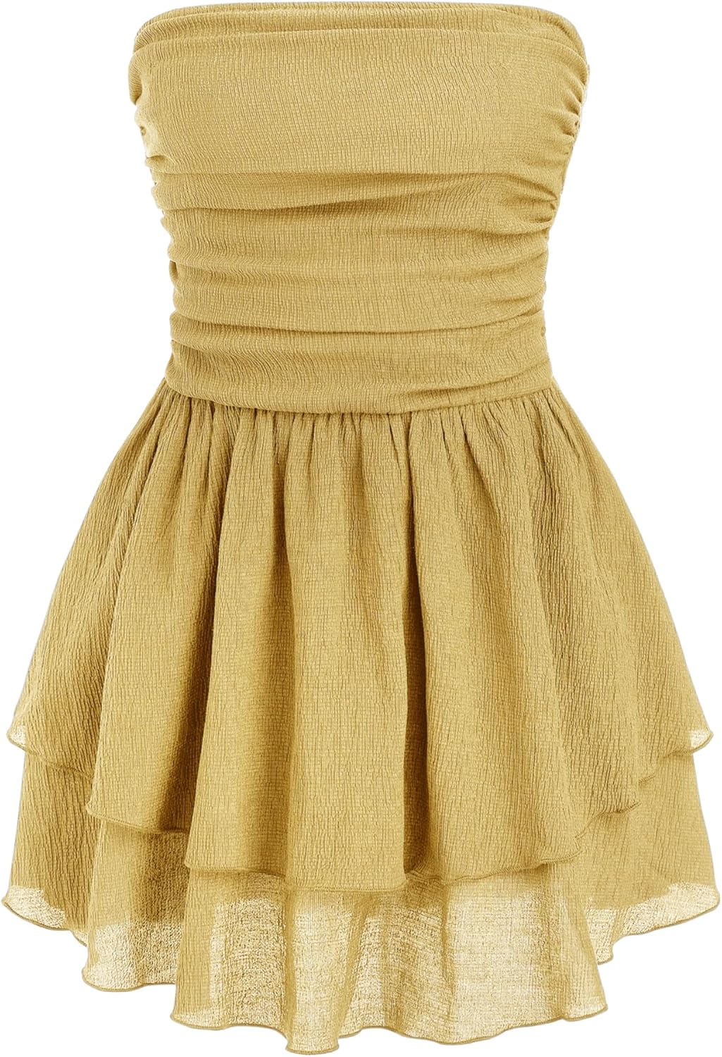 CIDER Women's Summer Cocktail Dress - Tube Ruched Ruffle Mini Dress