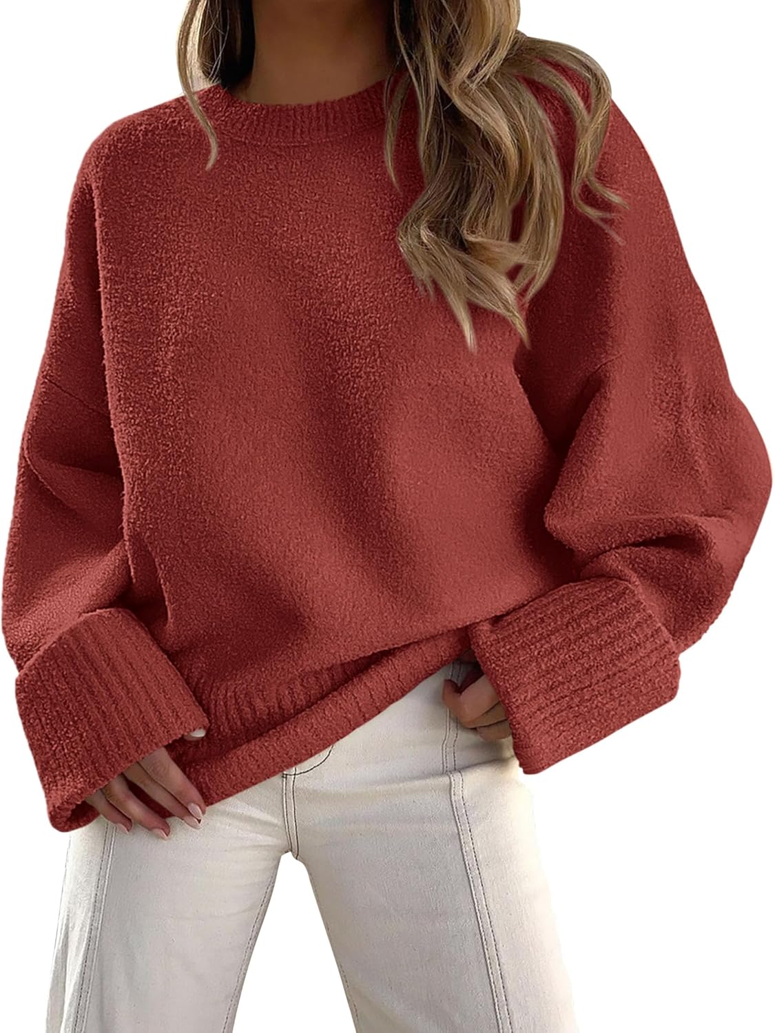 PRETTYGARDEN Women's Fall Oversized Sweaters Casual Crewneck Pullover Long Sleeve Fuzzy Chunky Knit Tops Blouse