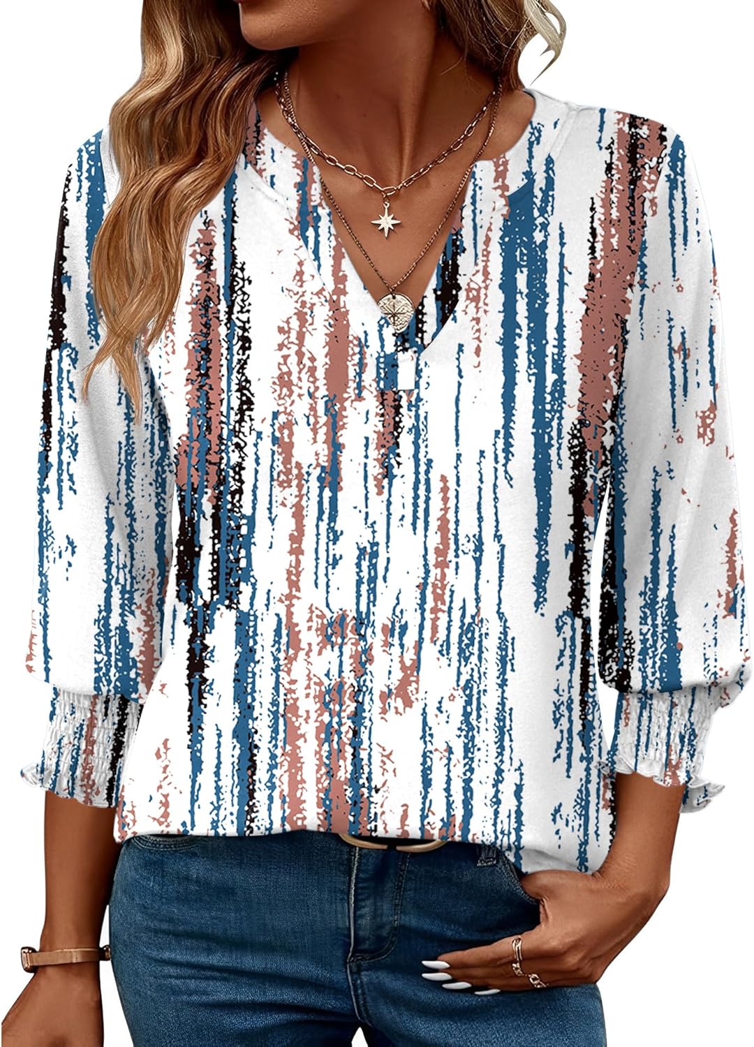 LOMON Women's 2025 Fashion Tops 3/4 Length Sleeve Business Casual Blouses Summer Tees Shirts