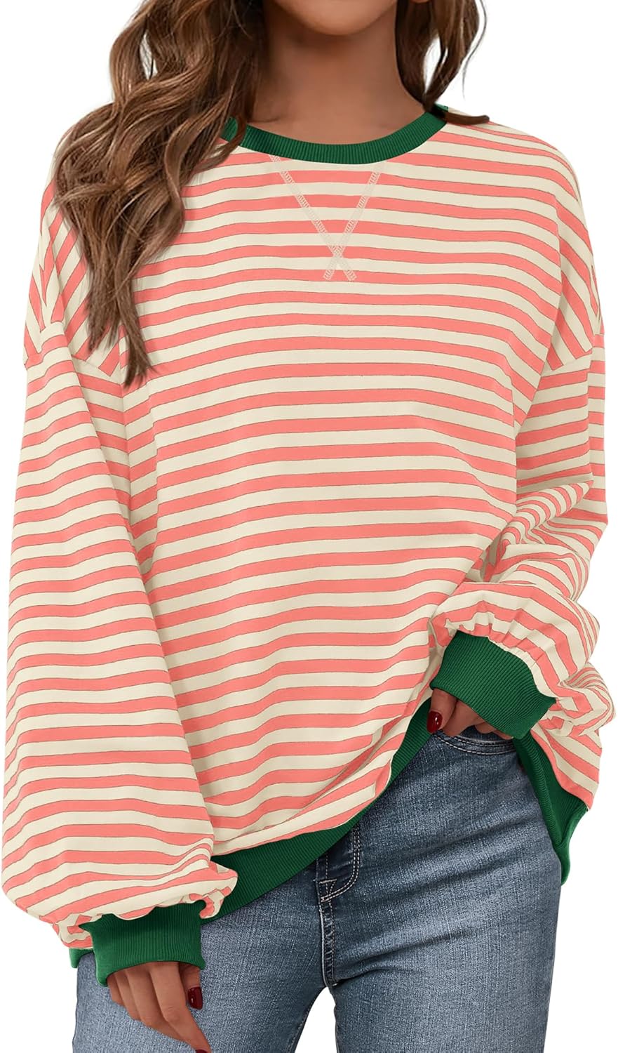 BTFBM Womens Oversized Striped Sweatshirt Crewneck Long Sleeve Pullover Top Casual Y2K Fall Clothes 2025 Workout Shirt