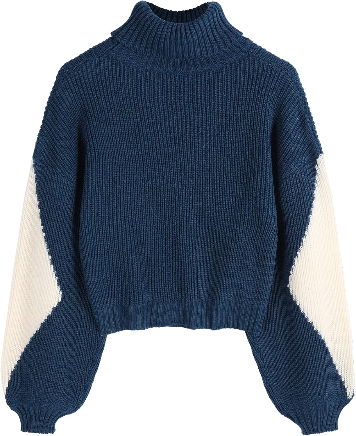 ZAFUL Women's Cropped Turtleneck Sweater Lantern Sleeve Ribbed Knit Pullover Sweater Jumper