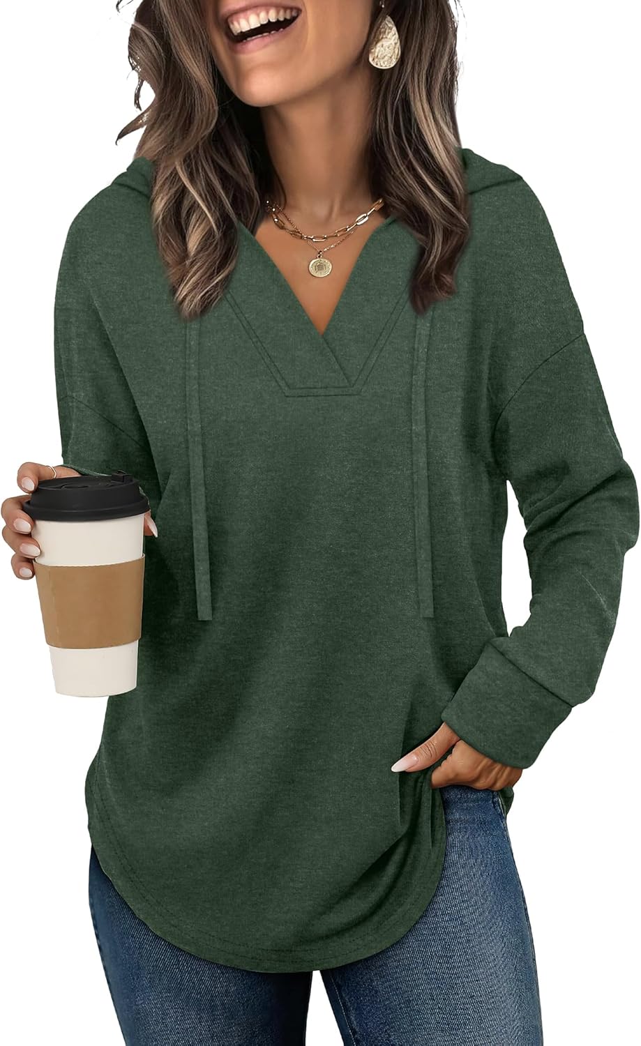 Sampeel Hoodies for Women Trendy Fall Fashion 2025 V Neck Oversized Sweatshirt Plus Size Tops Clothes