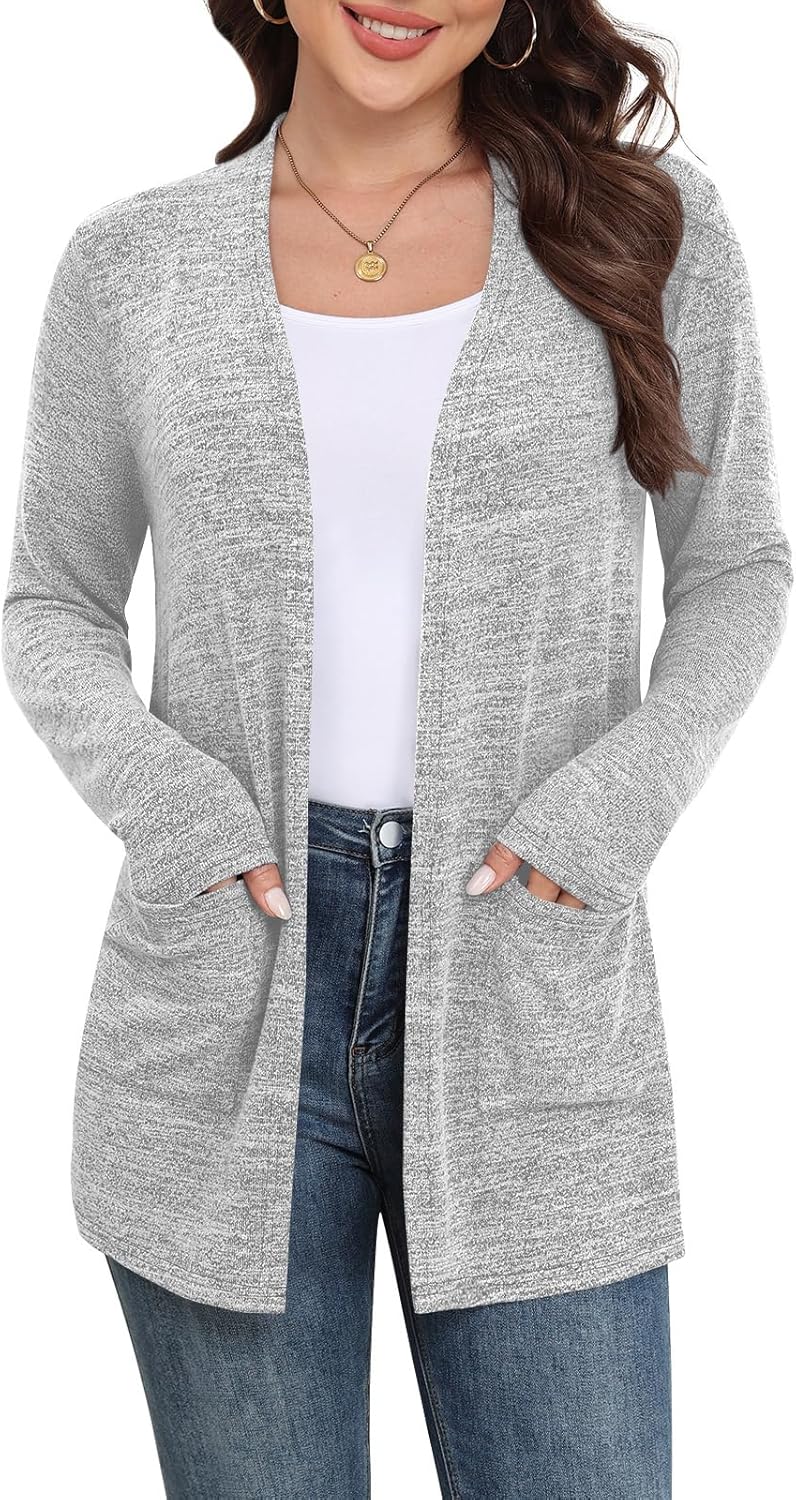 Yincro Womens Lightweight Cardigan Long Sleeve Open Front Casual Sweater Cardigans with Pockets