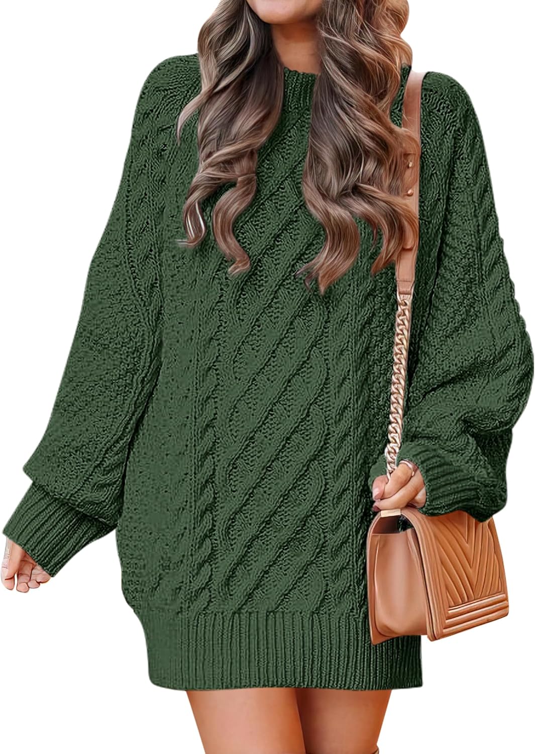 ANRABESS Womens Sweater Dress Oversized Cable Knit Chunky Long Sleeve Short Dresses 2025 Fall Outfits Vacation Winter Clothes