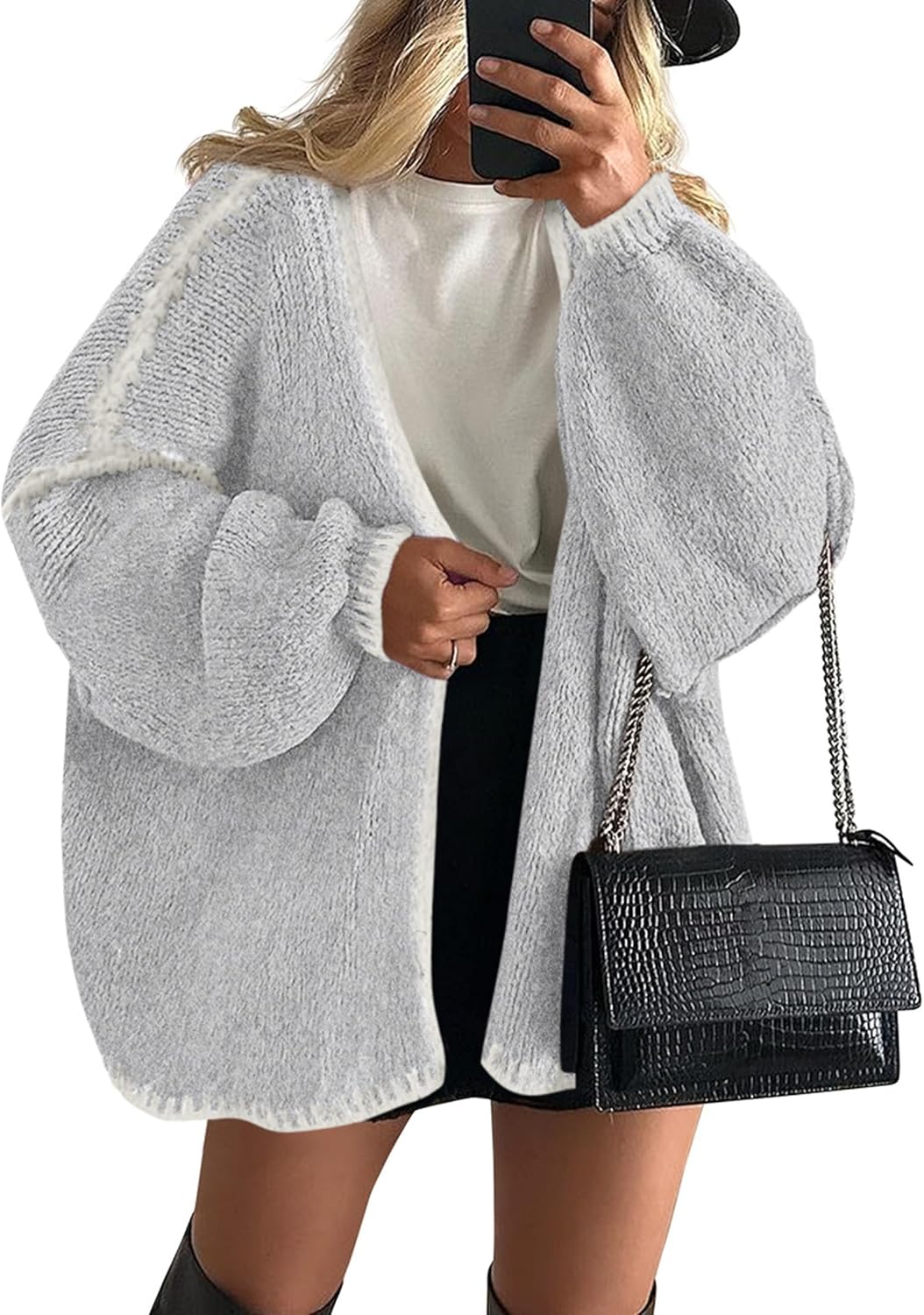 PRETTYGARDEN Womens Oversized Cardigan Sweaters 2025 Fall Long Lantern Sleeve Knit Open Front Lightweight Sweater