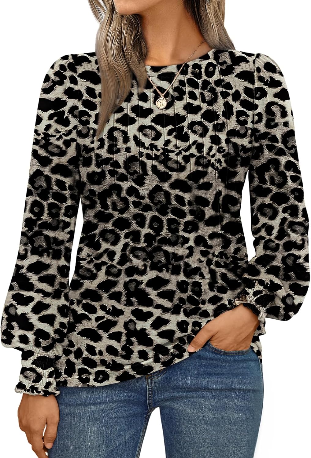 AUTOMET Long Sleeve Shirts Womens Pleated Business Casual Blouses with Smocked Cuffs