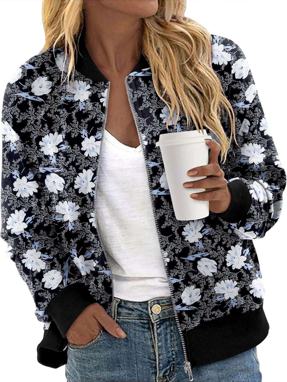 CRAZY GRID Women's Zip Up Jacket Casual Long Sleeve Sweatshirts Fall Coat Outerwear Windbreaker with Pockets S-XXL