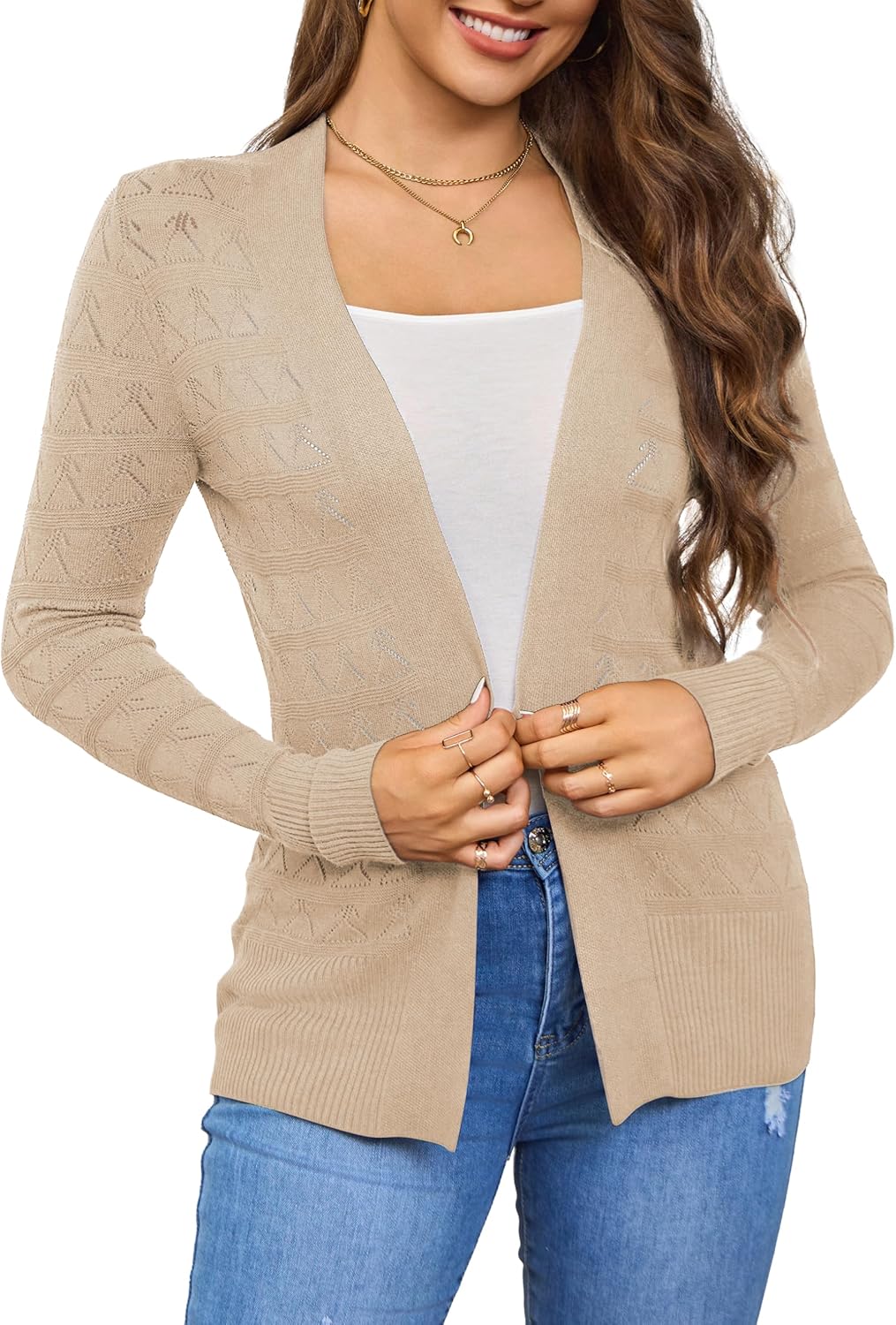 VOIANLIMO Women's Open Front Casual Long Sleeve Knit Classic Sweaters Cardigan with Pockets