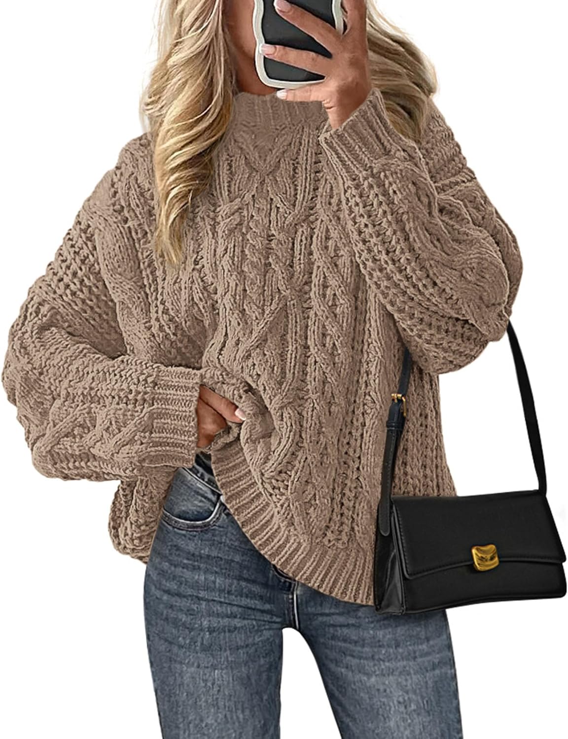 PRETTYGARDEN Women's Oversized Fall Sweaters 2025 Casual Long Sleeve Crewneck Chunky Cable Knit Pullover Tops Winter Clothes