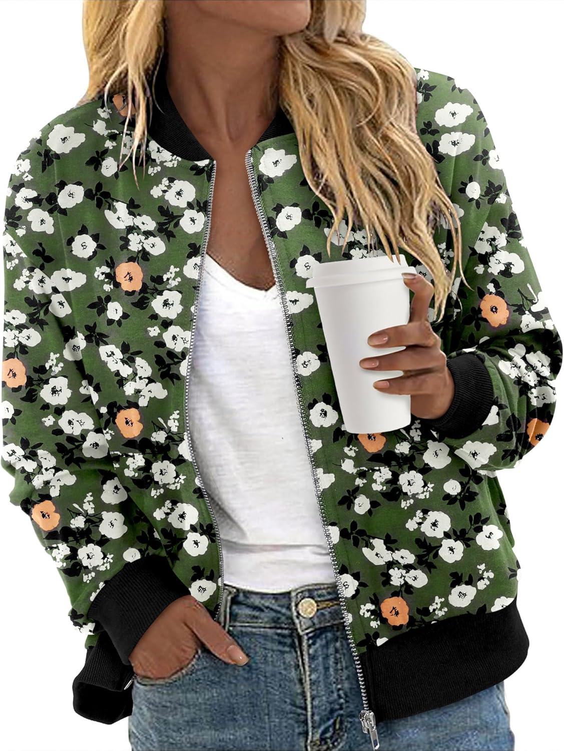 CRAZY GRID Women's Zip Up Jacket Casual Long Sleeve Sweatshirts Fall Coat Outerwear Windbreaker with Pockets S-XXL