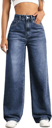 Straight Leg Jeans for Women,High Waisted Wide Leg Loose Stretchy Boyfriend Denim Pants Baggy Jeans for Women
