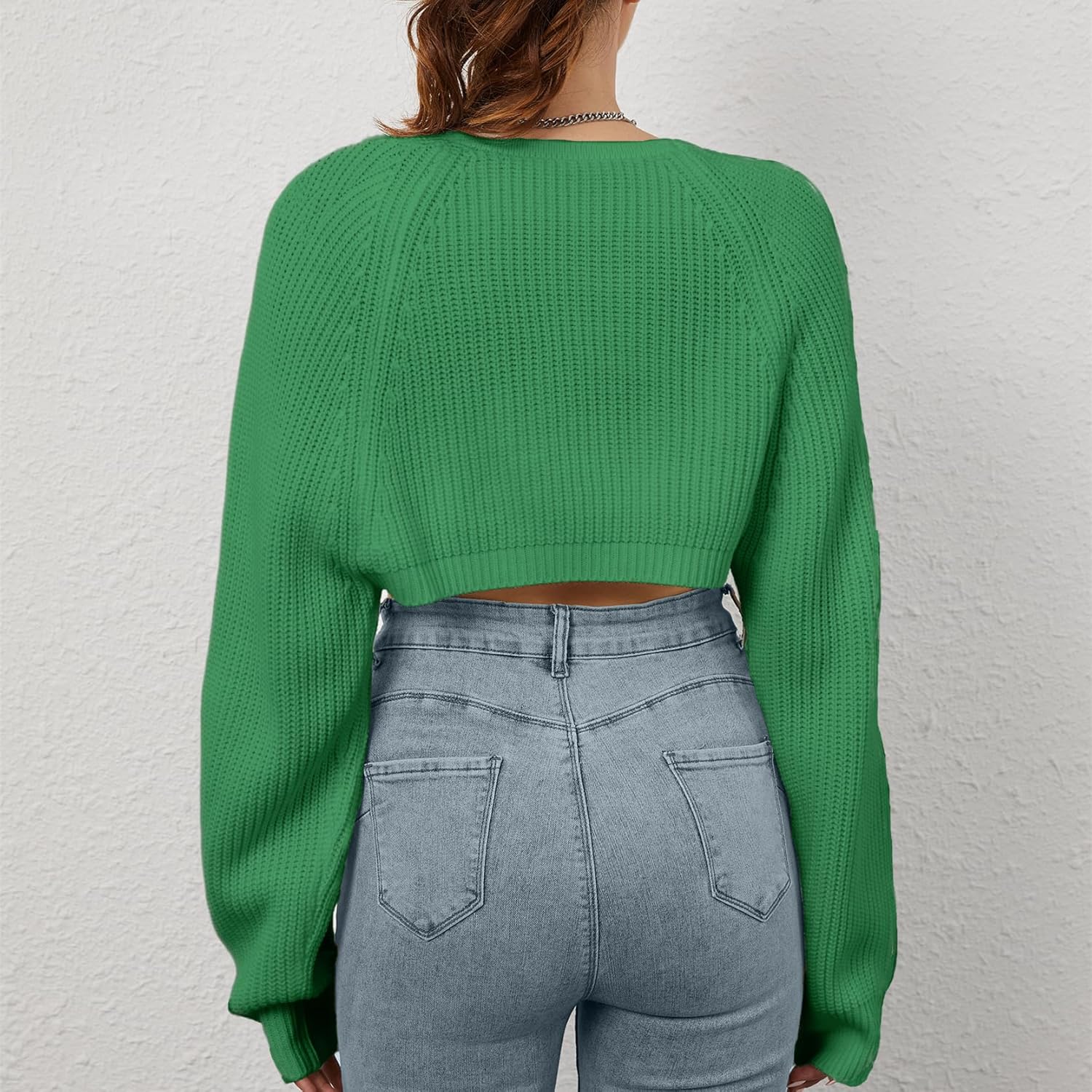 Women Open Front Ribbed Knit Crop Bolero Drop Shoulder Long Sleeve Solid Loose Fit Knitted Crop Cardigan Shrug