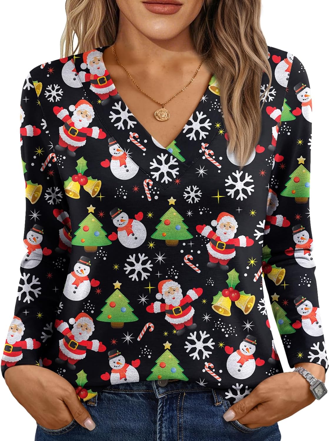 AUTOMET Long Sleeve Shirts for Women Tops V Neck Casual Top Comfortable Shirt Soft Basic Tees Women Blouses