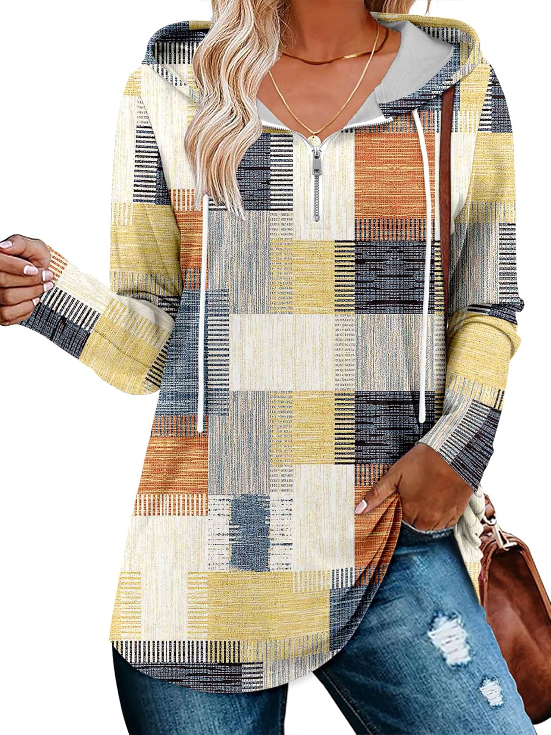 BETTE BOUTIK Womens Quarter Zip Tunic Hoodies Pullover Long Hooded Sweatshirts S-3XL