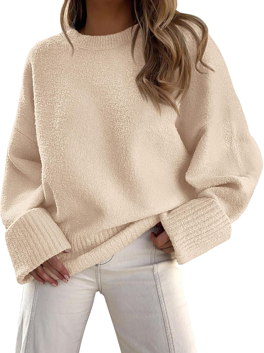PRETTYGARDEN Women's Fall Oversized Sweaters Casual Crewneck Pullover Long Sleeve Fuzzy Chunky Knit Tops Blouse