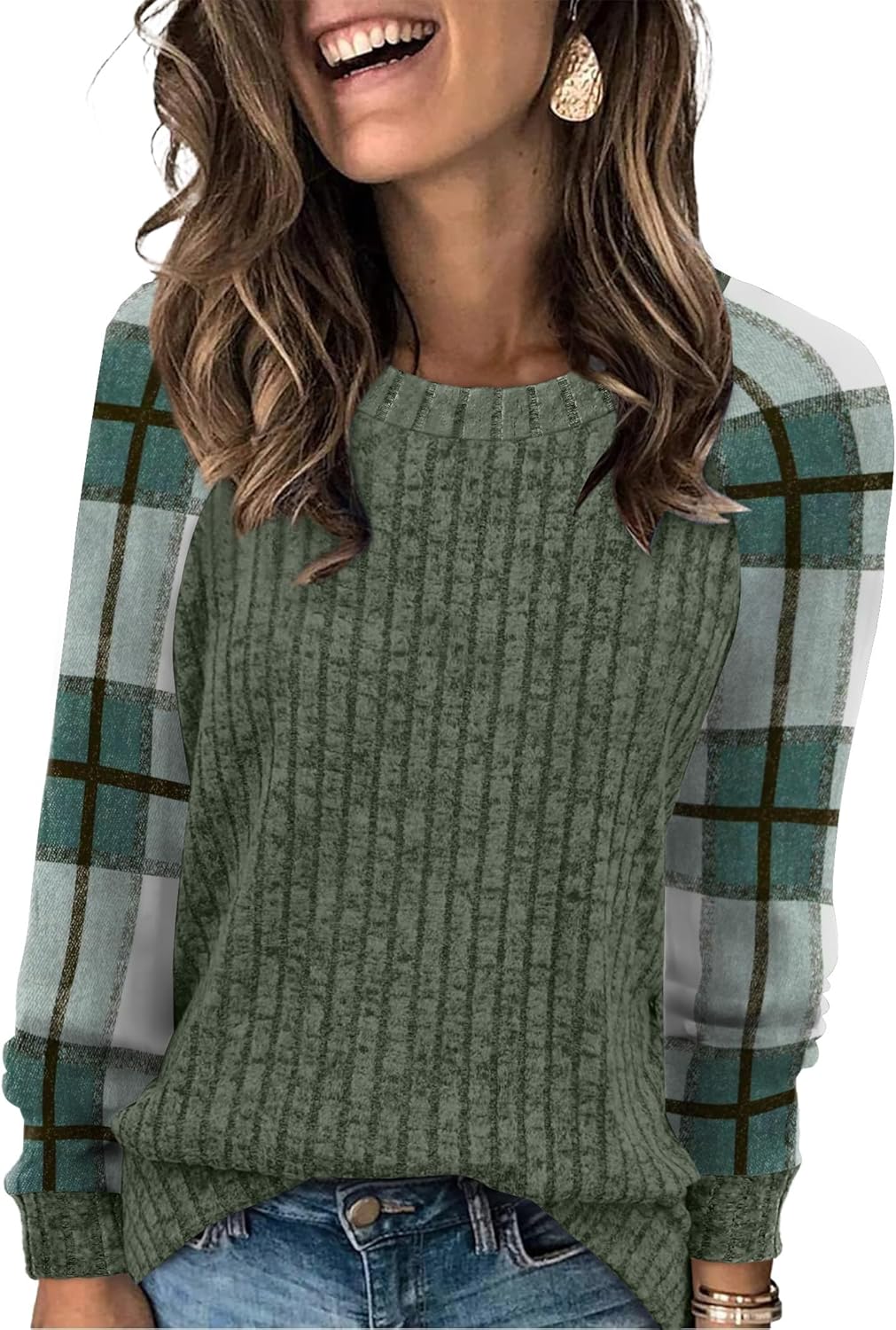 WIHOLL Long Sleeve Shirts for Women Lightweight Sweaters Fall Outfits 2025 Color Block Winter Clothing Dressy Casual Soft