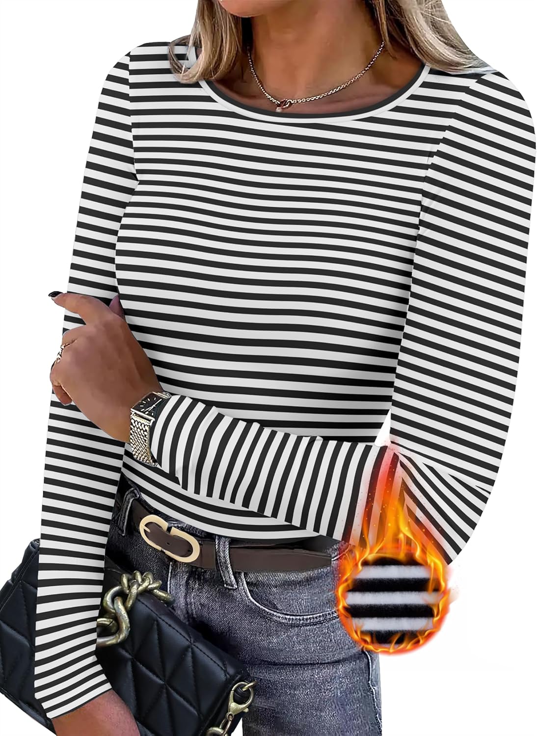 WIHOLL Long Sleeve Thermal Shirt for Women Light Fleece Tops Fall 2025 Crew Neck Casual Basic T-Shirts