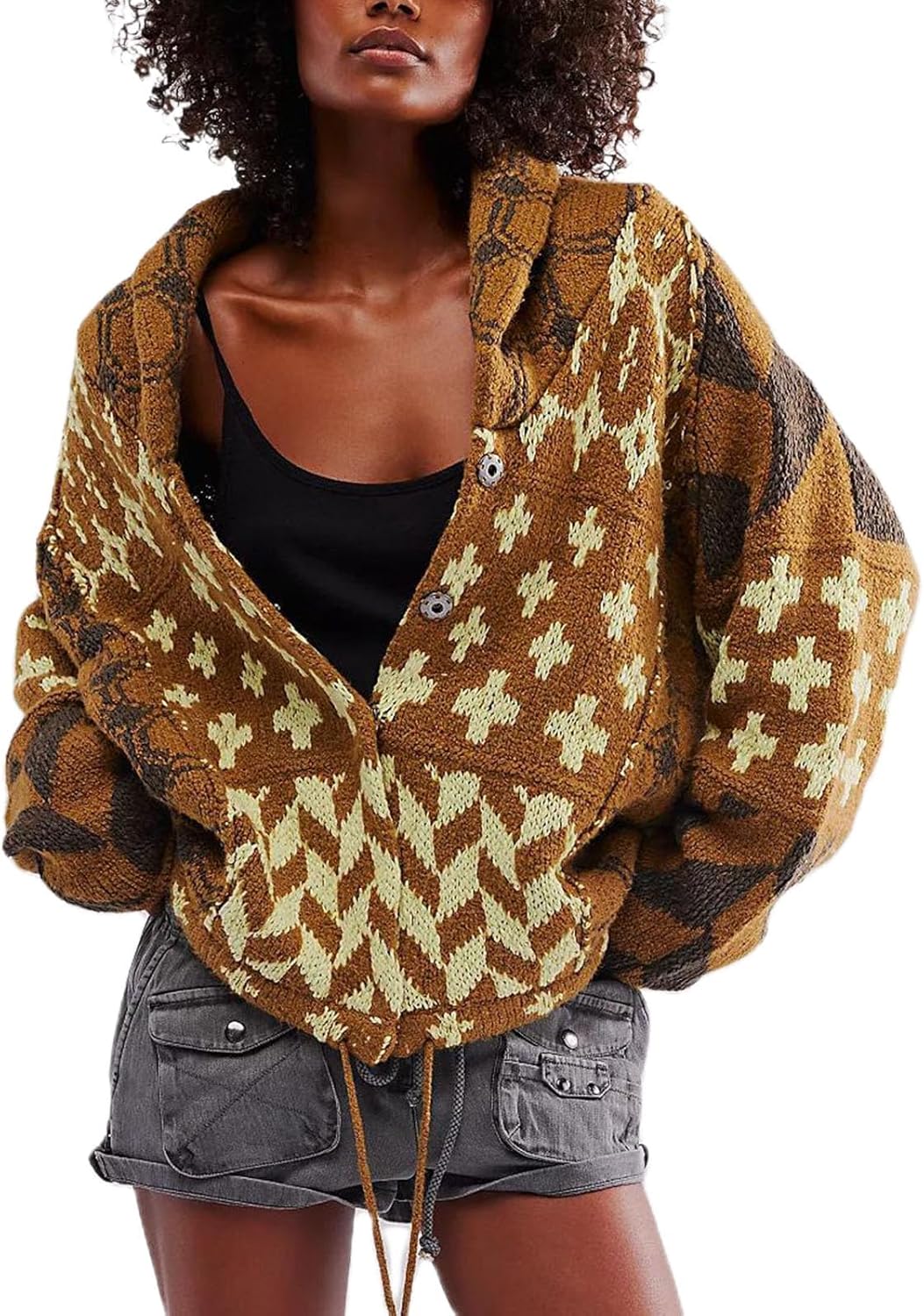 Women Cardigan Sweater Shawl Collar Button Down Oversized Sweaters Boho Fall Coat