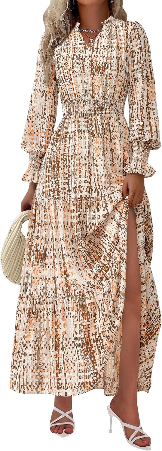 PRETTYGARDEN Women's Floral Maxi Dress 2025 Fall Long Sleeve V Neck Casual A Line Long Flowy Boho Party Dresses